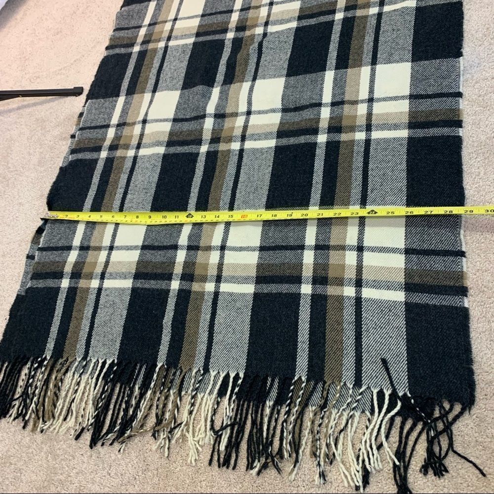 Black gray ivory brown plaid check warm soft fall winter unisex blanket scarf 💥 - Picture 7 of 8
